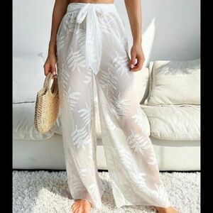 White Leaf Pattern sheer Pants